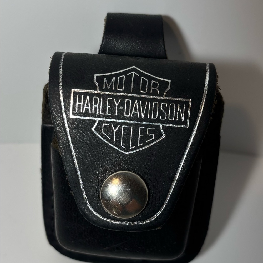 Harley-Davidson Black Leather Zippo Case Pouch Holder w Belt Loop USA Embossed